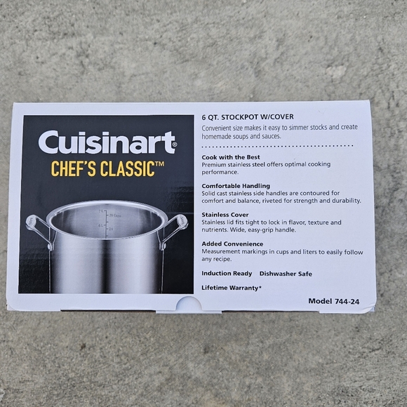 Cuisinart Chef's Classic Stainless 6 Quart Stockpot with Cover 744-24 New - Picture 3 of 3